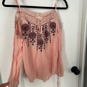 Pink cold shoulder top